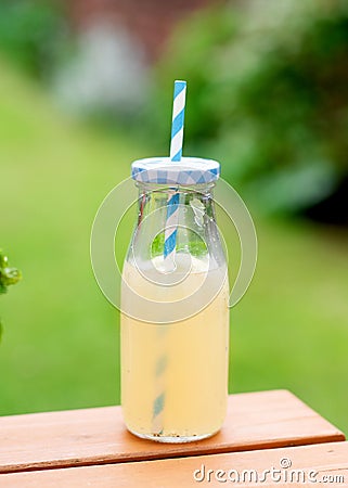 a glass of ginger lemonade with lemon and meat leaf in the garden Stock Photo