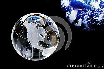 Glass globe ball on a black background Stock Photo