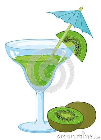 Glass with a green drink and kiwifruit Vector Illustration