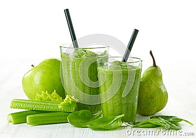 Glass of green smoothie Stock Photo