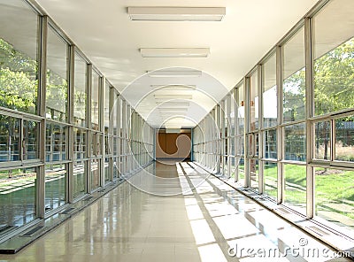 a glass hall way Stock Photo