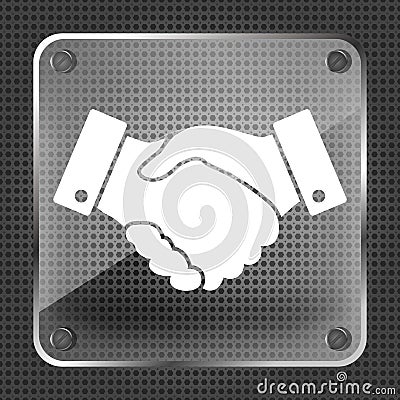 Glass Handshake vector icon on a metallic background. design for Vector Illustration