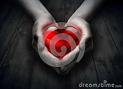 Glass heart in the heart hand Stock Photo