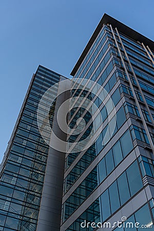 Glass high-rise office building low-angle view Stock Photo