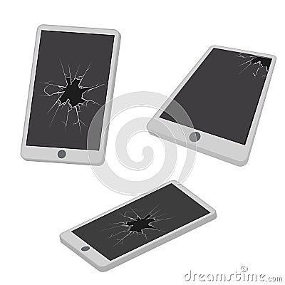 Glass hole cracks broken mobile phone electronic garbage realistic isometric design icon vector illustration Vector Illustration