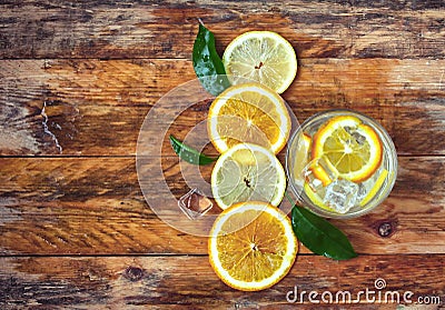 Glass homemade lemonade, orange, lemon Stock Photo