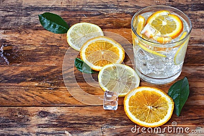 Glass homemade lemonade, orange, lemon Stock Photo