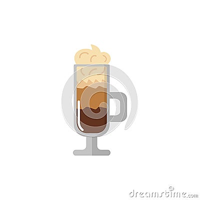 Glass of hot Latte macchiato coffee close up. Vector Illustration