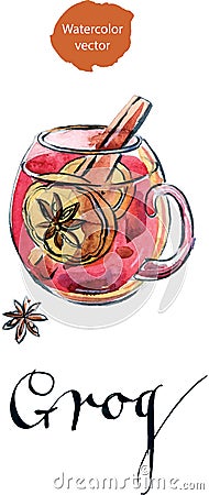 Glass of hot red grog Vector Illustration