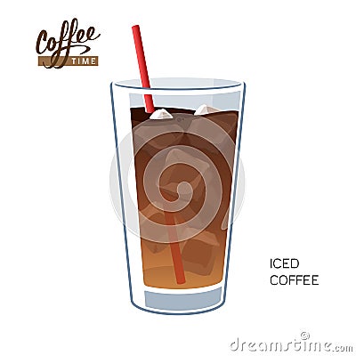 Glass of iced coffee with straw vector illustration Vector Illustration