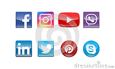 Glass icons for social networks Editorial Stock Photo