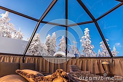 Glass igloo in Lapland near Sirkka, Finland Stock Photo