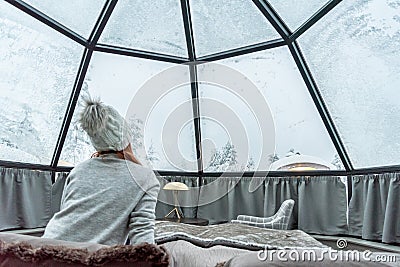 Glass igloo in Lapland near Sirkka, Finland Stock Photo