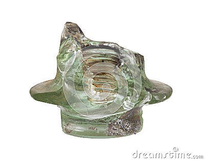 Glass insulator destroyed by exposure to short-circuit current Stock Photo
