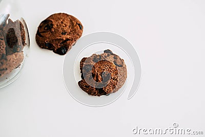 Cookies with chocolate on a white background Stock Photo