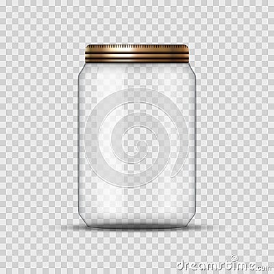 Glass Jar for canning and conservation. Vector empty jar design template with cover or lid on transparent Vector Illustration