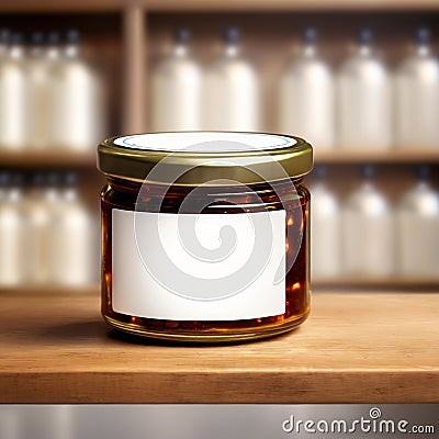 Glass jar of caviar fish eggs, empty blank generic product packaging mockup Stock Photo