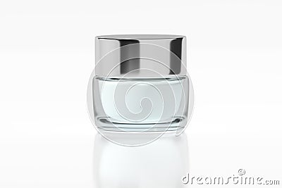 Glass jar with chrome glossy plastic lid 3D rendering Stock Photo