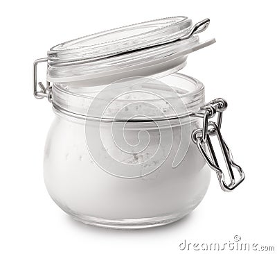 Glass jar of corn starch Stock Photo