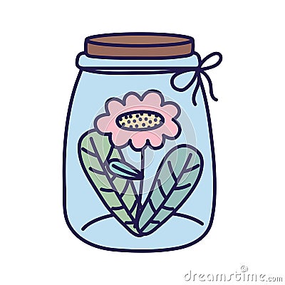 Glass jar with flower decoration flora icon Vector Illustration