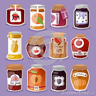 Glass jar with with jam configure or honey vector illustration packaging Vector Illustration