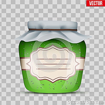 Glass Jar with kiwi jam. Vector Illustration