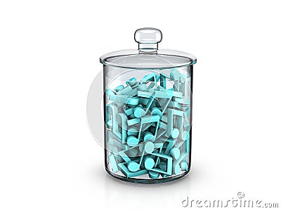 Glass jar with music note symbols copy Cartoon Illustration