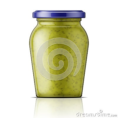 Glass jar with pesto sauce. Vector Illustration