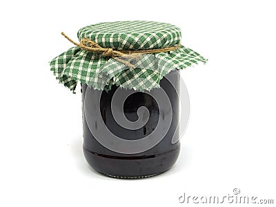 Glass jar of plum jam Stock Photo