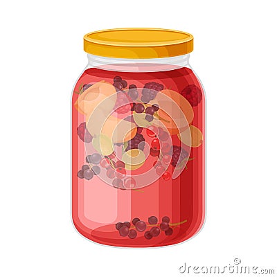 Glass Jar with Preserved Berry Compote or Stewed Fruit Vector Illustration Vector Illustration