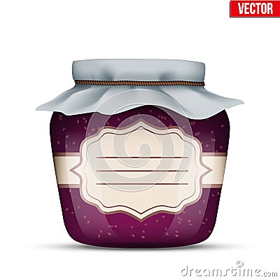 Glass Jar with raspberries jam. Vector Illustration