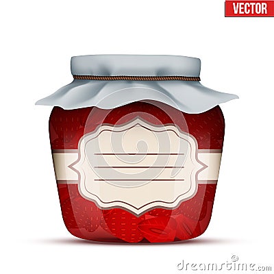 Glass Jar with strawberries jam. Vector Illustration