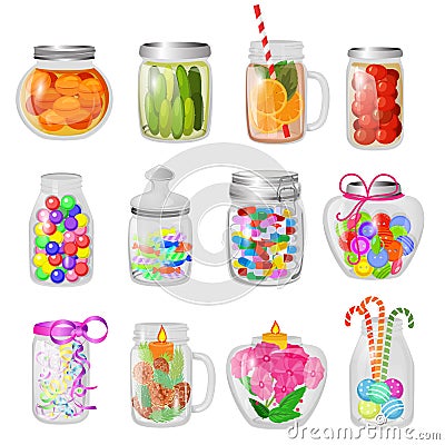 Glass jar vector jam or sweet jelly in mason glassware with lid or cover for canning and preserving illustration Vector Illustration