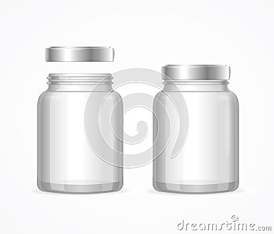 Glass Jars Bottles Empty Transparent. Vector Vector Illustration