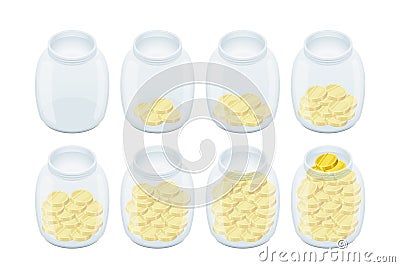 Glass jars with coins like a diagram, savings concept Vector Illustration