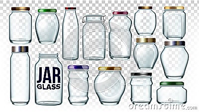 Glass Jars Collection In Different Form Set Vector Vector Illustration