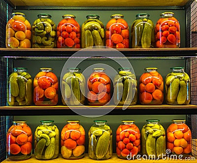 Glass jars with pickles. Stock Photo