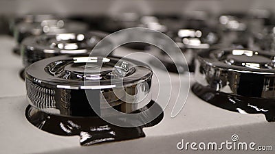 Glass jars stand on the shelf Stock Photo