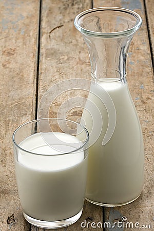 Glass Jug and Glass with Milk Stock Photo