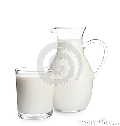 Glass and jug with milk Stock Photo