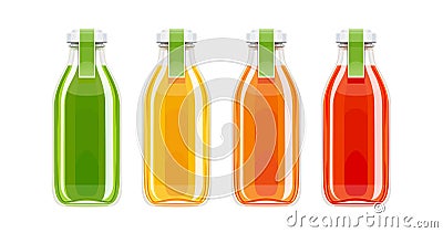 Glass juice bottles. Ecological beverage. Vector Illustration