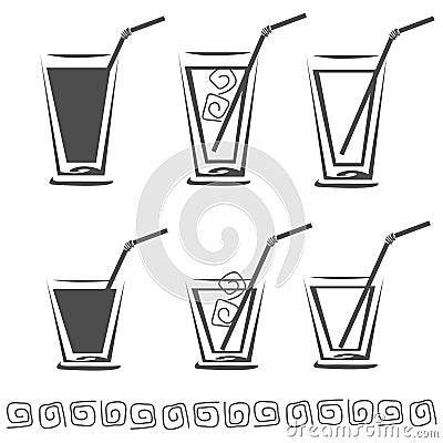 Glass of juice icon set Vector Illustration