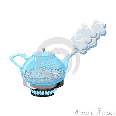 Glass kettle with boiling water and steam Vector Illustration