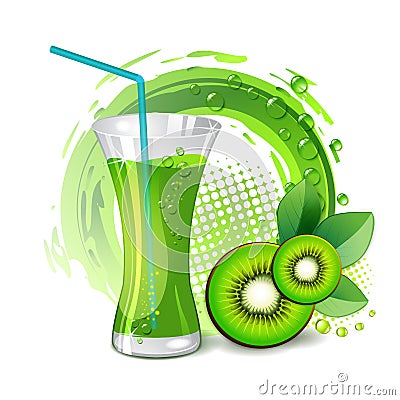 Glass of kiwi juice Vector Illustration