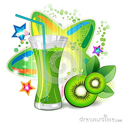 Glass of kiwi juice Vector Illustration