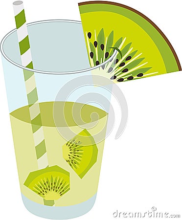 Glass of kiwi juice summer refreshment Vector Illustration