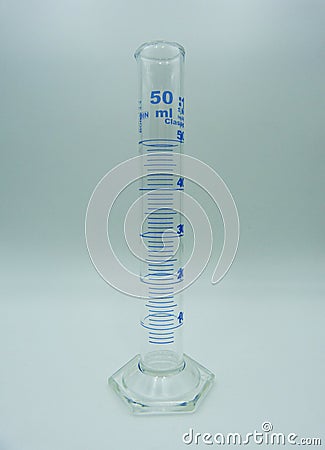 Glass labware, graduate Cylinder 50 ml white background Stock Photo