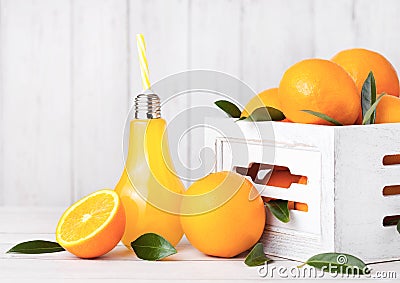 Glass lamp shape of organic fresh orange juice Stock Photo