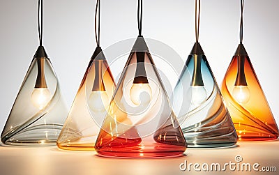 Glass lampshades against a white backdrop -Generative Ai Stock Photo
