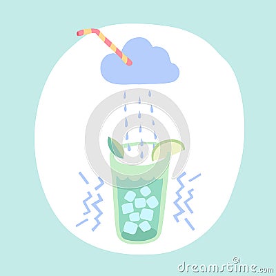 Glass of lemonade, cloud and rain cocktail Vector Illustration